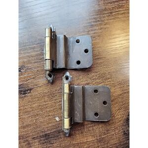 Pair 1967 Amerock Polished Brass 3/8" Inset Self Close Cabinet Door Hinge Screw
